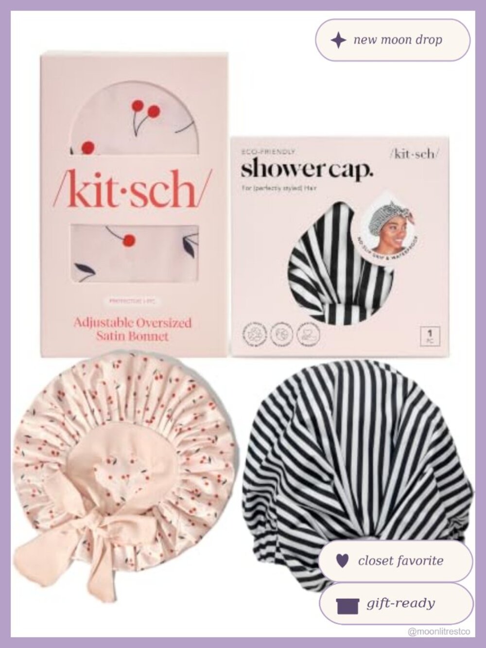 Satin Hair Bonnet & Waterproof Shower Cap Set Adjustable Sleep Cap